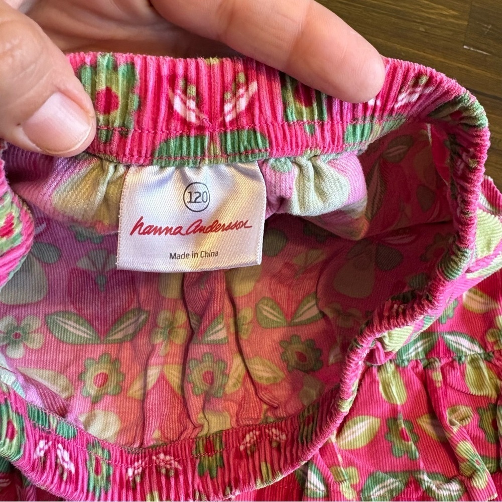 Hanna Andersson Pink Green Girls Ruffle Tiered Skirt Floral Printed 6 7 120 - Picture 2 of 4